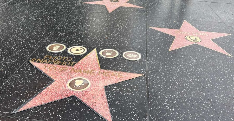 Hollywood: Make Your Own Star Walk of Fame Photo Experience - Finding Walk of Fun outside Andre’s Pizza