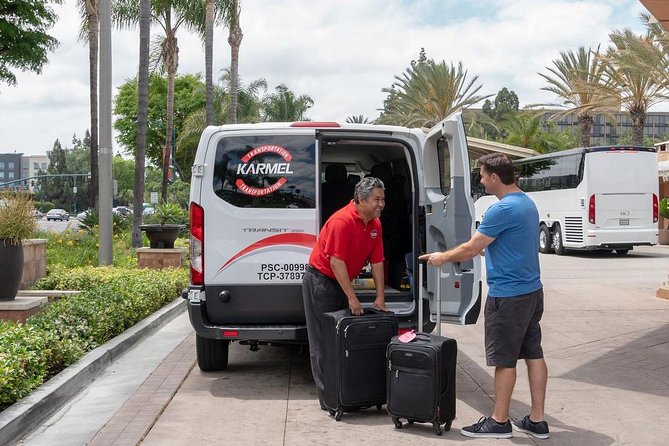 Shared ride Arrival Transfer John Wayne airport to Anaheim hotels - Service area: Anaheim, Buena Park, and Garden Grove hotels
